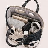 H.PAI Women's Quilted Tote Bag - Black & White Sheep Patchwork Top-Handle Shoulder Bag