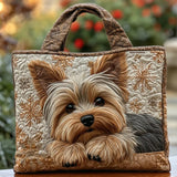 H.PAI Women's Quilted Tote Bag - Cute Yorkshire Terrier Dog & Snowflake Winter Aesthetic Shoulder Handbag