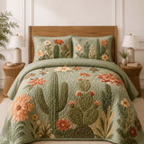 H.PAI Cactus Garden Floral Quilted 3-Piece Bedding Set