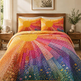 H.PAI Rainbow Sunburst Quilted 3-Piece Bedding Set