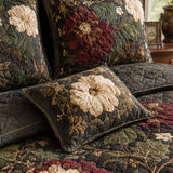 H.PAI Dark Botanical Floral Quilted 3-Piece Bedding Set