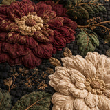 H.PAI Dark Botanical Floral Quilted 3-Piece Bedding Set