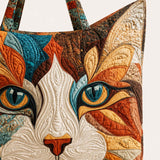 H.PAI Women's Quilted Tote Bag - Artistic Calico Cat Face Shaped Patchwork Shoulder Handbag