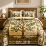 H.PAI Tree of Life Quilted 3-Piece Bedding Set