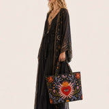 H.PAI Mystical Sacred Heart & Celestial Floral Quilted Tote Bag