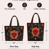 H.PAI Mystical Sacred Heart & Celestial Floral Quilted Tote Bag