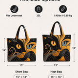 H.PAI Women's Quilted Tote Bag - Artistic Abstract Cat Face Patchwork Boho Luxury Shoulder Handbag