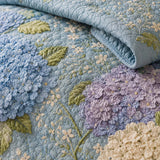 H.PAI Blue Hydrangea Floral Quilted 3-Piece Bedding Set