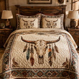 H.PAI Longhorn Skull Western Quilted 3-Piece Bedding Set