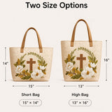 Christian Cross & Magnolia Floral Quilted Tote Bag