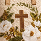 Christian Cross & Magnolia Floral Quilted Tote Bag
