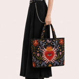 H.PAI Mystical Sacred Heart & Celestial Floral Quilted Tote Bag