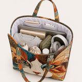 H.PAI Women's Quilted Tote Bag - Artistic Calico Cat Face Shaped Patchwork Shoulder Handbag