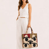 H.PAI Women's Quilted Tote Bag - Vintage Burgundy Sheep Flock Patchwork Top-Handle Shoulder Bag