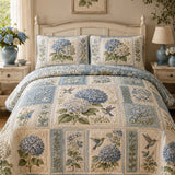Blue Hydrangea Quilted 3-Piece Bedding Set