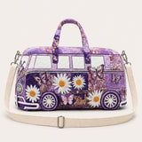 H.PAI Women's Quilted Duffle Bag - Retro Floral Camper Van Travel Overnight Bag