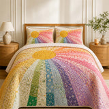 H.PAI Rainbow Sunburst Quilted 3-Piece Bedding Set