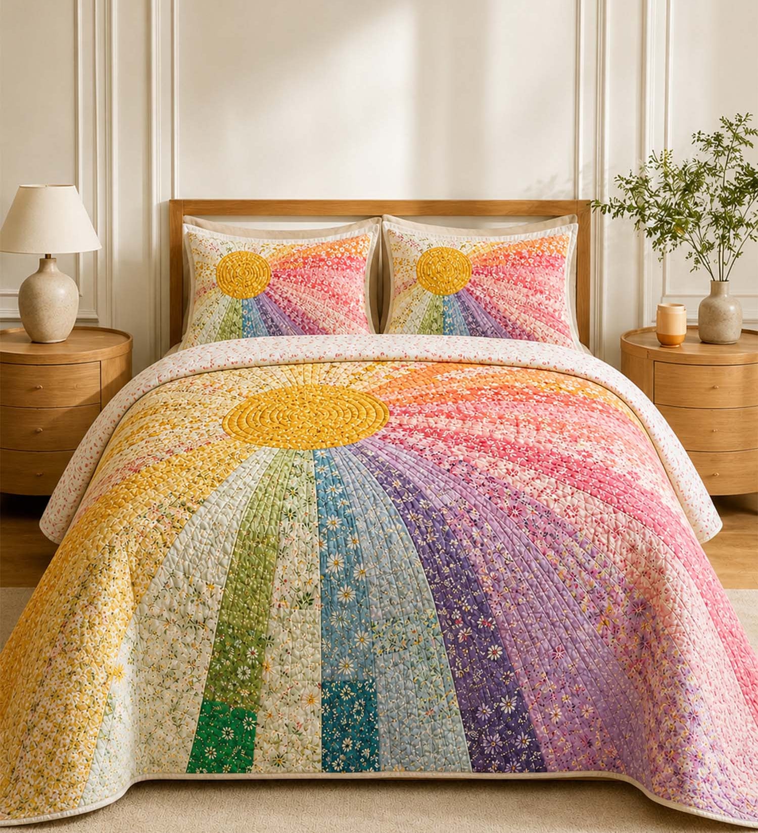 RAINBOW SUNBURST QUILTED 3-PIECE BEDDING SET