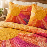 H.PAI Rainbow Sunburst Quilted 3-Piece Bedding Set