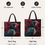 H.PAI Gothic Raven Flower Quilted Tote Bag