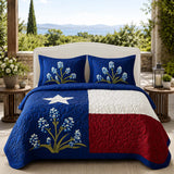 H.PAI Texas Bluebonnet Floral Quilted 3-Piece Bedding Set