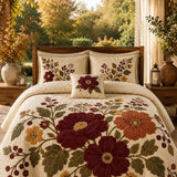 H.PAI Vintage Floral Quilted 3-Piece Bedding Set
