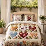 H.PAI Vintage Heart Floral Quilted 3-Piece Bedding Set