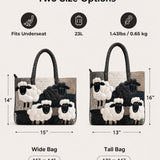 H.PAI Women's Quilted Tote Bag - Black & White Sheep Patchwork Top-Handle Shoulder Bag