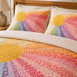 H.PAI Rainbow Sunburst Quilted 3-Piece Bedding Set
