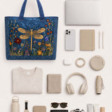 Dragonfly & Wildflower Quilted Tote Bag