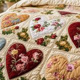 H.PAI Vintage Heart Floral Quilted 3-Piece Bedding Set