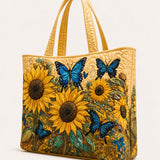 Sunflower and Butterfly Quilted Tote Bag
