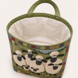 H.PAI Women's Quilted Tote Bag - Green Pastoral Sheep Flock Patchwork Top-Handle Shoulder Bag