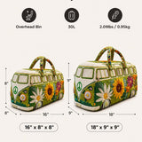 H.PAI Women's Quilted Duffle Bag - Retro 70s Hippie Van & Sunflower Travel Overnight Bag