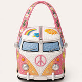 H.PAI Women's Quilted Duffle Bag - Retro 70s Hippie Camper Van Travel Bag