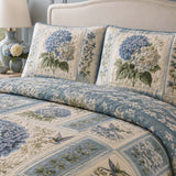 Blue Hydrangea Quilted 3-Piece Bedding Set