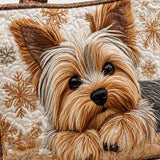 H.PAI Women's Quilted Tote Bag - Cute Yorkshire Terrier Dog & Snowflake Winter Aesthetic Shoulder Handbag