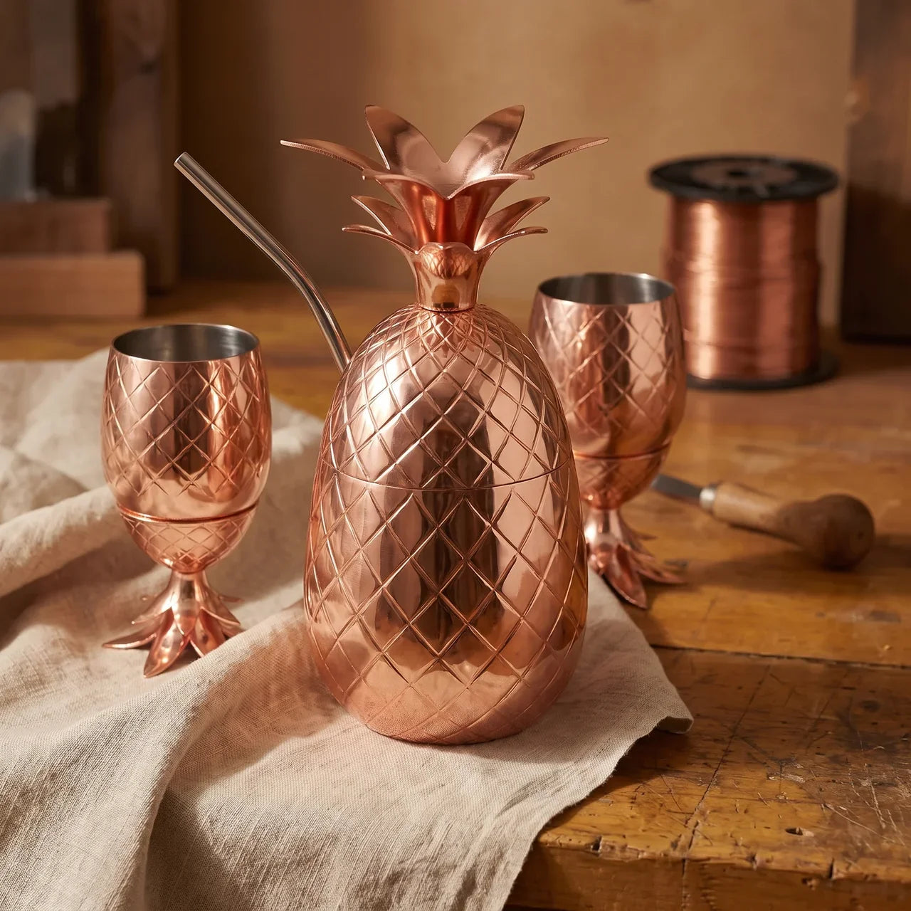 HAMMERED COPPER PINEAPPLE CUP SET
